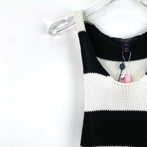 Louis Vuitton 2022 Stripe Logo Embroidered Cotton Neck Sleeveless Knit Dress - Picture 3 of 8